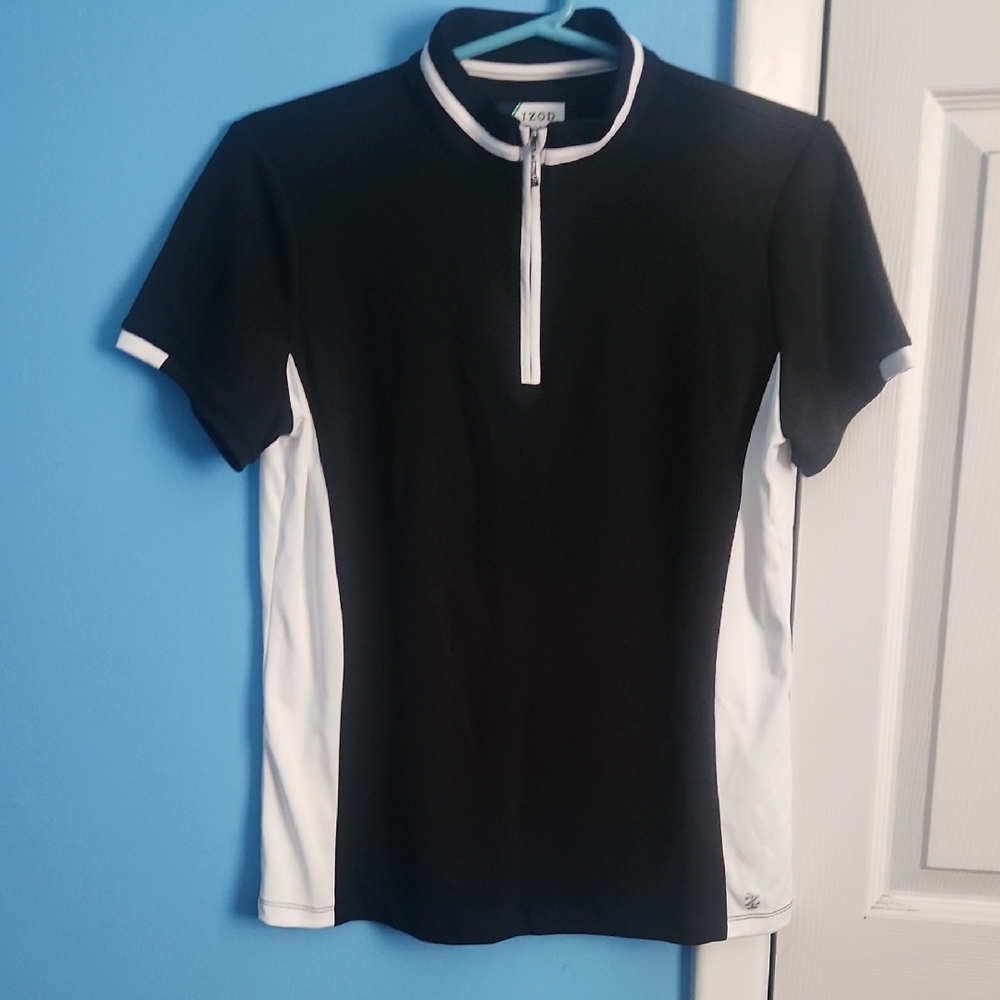 Izod Golf Black and White Zip Polo Shirt